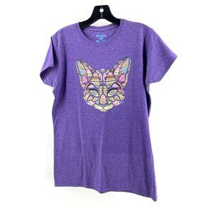 Mare Blue Women's Purple Graphic Print Cat Kitten Mexico T Shirt Tee Size XL